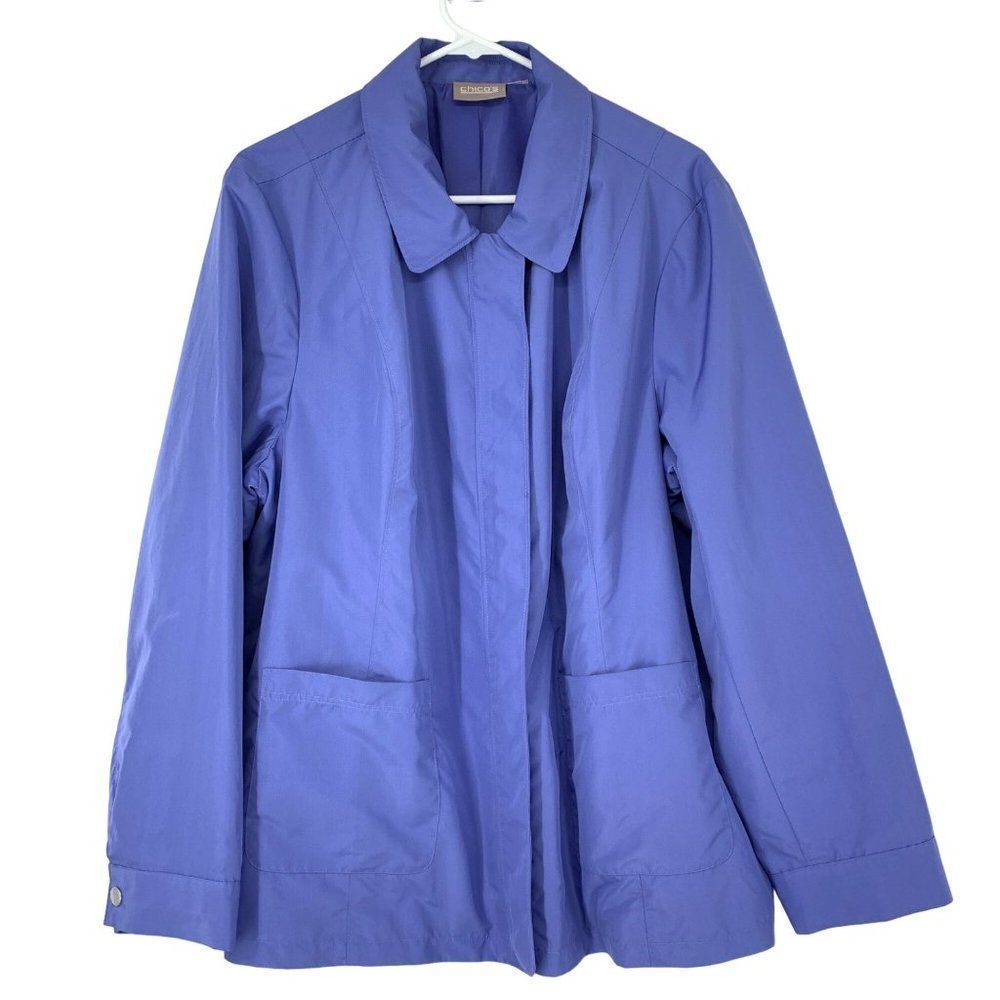 Chicos Sz 1X 18-20 Wind Breaker Spring Jacket Coat Purple Full Zip 3154